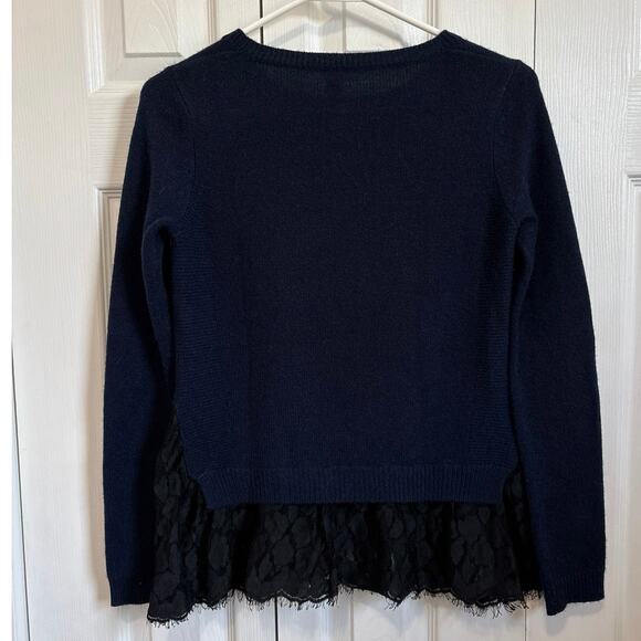 Autumn Cashmere 100% Cashmere Navy Blue Sweater with Black Lace Trim XS - Picture 4 of 7
